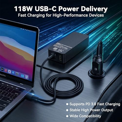 100W Laptop Car Charger USB-C for Dell/Lenovo/LG/HP/Samsung/MacBook Pro/Air | For Latitude/XPS/Precision,ThinkPad/Yoga,Spectre/Elitebook,Chromebook,Galaxy,Car Charger USB C For Computer - color: Black1