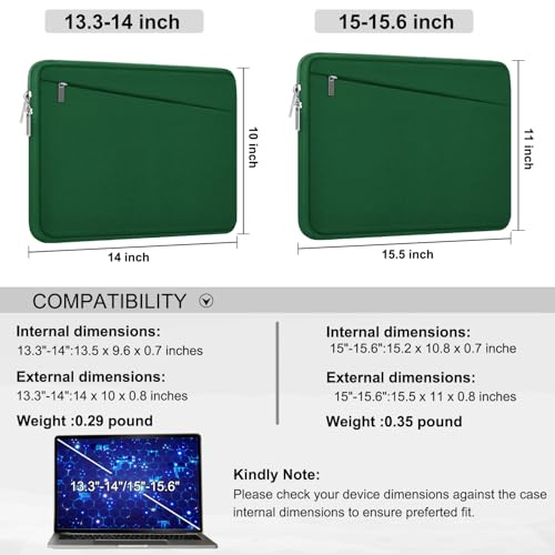 15.6 inch Laptop Sleeve, Durable Carrying Bag Protective Case Briefcase Handbag with Front Pocket, Slim Computer Cover for 15-16 Inch HP, Dell, Lenovo, Asus, Notebook, Dark Green - color: Dark Gree, size: 15.6 Inch
