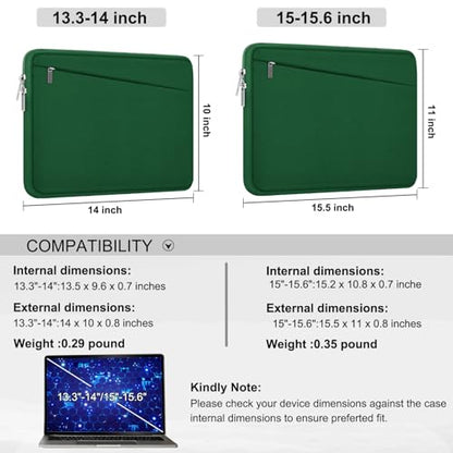 15.6 inch Laptop Sleeve, Durable Carrying Bag Protective Case Briefcase Handbag with Front Pocket, Slim Computer Cover for 15-16 Inch HP, Dell, Lenovo, Asus, Notebook, Dark Green - color: Dark Gree, size: 15.6 Inch