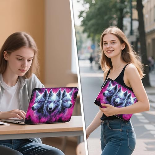 Universal Laptop Skin Sticker Decal, 12"-15.6" Aesthetic Vinyl Wrap, Purple Galaxy Wolf Pack Waterproof Notebook Cover Art Protector for MacBook HP Dell Lenovo, Fits 13" 14" 15" 15.6" - color: Purple Galaxy Wolf Pack