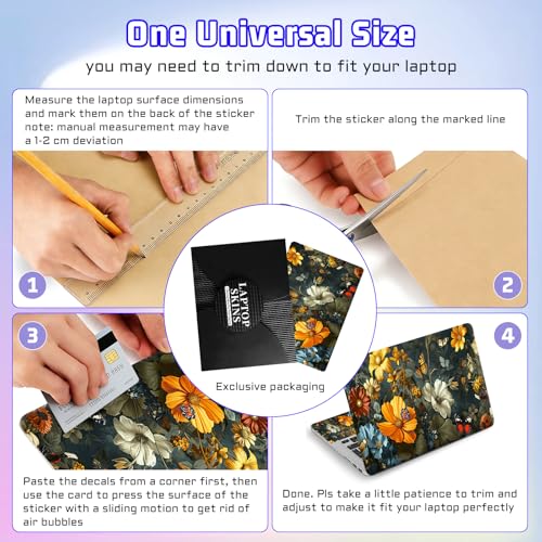 Universal Laptop Skin Sticker Decal, Compatible with MacBook HP Dell Lenovo 12"-15.6", Reusable Vinyl Notebook Cover 3PCS Set, High-Recognition Film-Flowers Florals Butterflies - color: Flowers Florals Butterflies