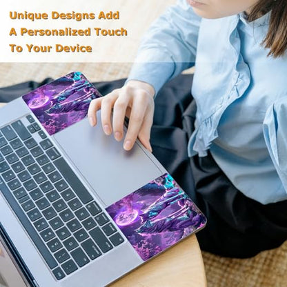 Universal Laptop Skin Sticker with 2 Wrist Pad Decals, 3-Piece Removable Vinyl Laptop Cover, Purple Moon Wolf Waterproof Anti-Scratch, Easy-Trim Fit for 13.3" 14" 15.6" Laptops - color: Purple Moon Wolf