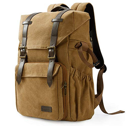 BAGSMART Camera Backpack, DSLR Camera Bag, Waterproof Camera Bag Backpack for Photographers, Fit up to 15" Laptop with Rain Cover and Tripod Holder, Khaki - color: G-khaki[double Buckle]