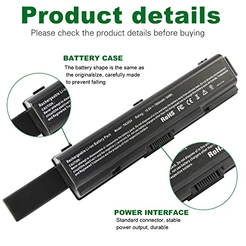 84WH M200 M205 PA3727U-1BRS PA3535U-1BRS Battery for Toshiba Satellite A200 A205 A210 A300 A305 A350 A505 A505-S6005 A505-S6980 L305 L300 L450 L455 L450D L500 L505 PABAS098 PABAS099 PABAS174 - size: 9.07*2.05*0.83inch