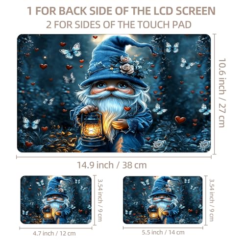 Universal Laptop Skin Sticker for 12/13/14/15.6 Inch Laptops, Reusable Vinyl Laptop Decal Protective Cover, Waterproof Scratch Resistant Notebook Skin with 2 Wrist Pads,Blue Gnome Butterfly - color: Blue Gnome Butterfly