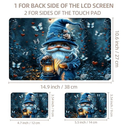 Universal Laptop Skin Sticker for 12/13/14/15.6 Inch Laptops, Reusable Vinyl Laptop Decal Protective Cover, Waterproof Scratch Resistant Notebook Skin with 2 Wrist Pads,Blue Gnome Butterfly - color: Blue Gnome Butterfly