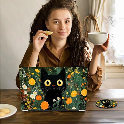 Laptop Skin Sticker Decal 15.6 Inch,12 13 13.3 14 15 15.6 in Laptop Netbook Skins for Notebook,Art Decal Removable Waterproof Scratch Resistant,Universal Vinyl Cover,Cute Cat Wildflower - color: Cute Cat Wildflower