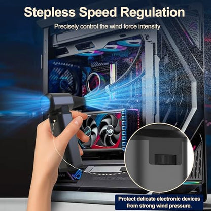 Compressed Air Duster, 180000RPM Powerful Cordless Electric Air Duster with Brushless Motor and LED Light, Rechargeable Stepless Speed Regulation Dust Blower for PC, Keyboard, House, Car and Outdoor