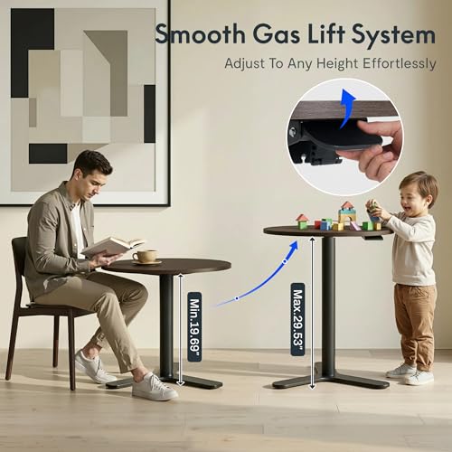 FLEXISPOT Adjustable Overbed Side Table & End Table for Bed & Sofa | Gas Lift Height, Space-Saving Base, Multi-Use Laptop,Snack & Work Table for Home, Apartment, Kids & Adults,Round Walnut Top