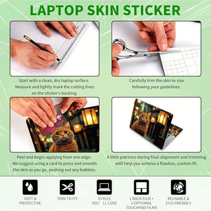 Laptop Skin Sticker Decal, Universal Protective Cover Fit 12 13 14 15.6 Inch Notebook, Reusable Water-Resistant Vinyl Decal w/ 2 Wrist Pads for Business Travel Office, City Lamp Cat - color: City Lamp Cat