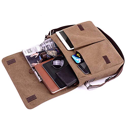 Unisex Messenger Bag Casual Canvas Bag Shoulder Sling Bag Satchel Messenger Bag for Men Work Office 13 inch Laptop Bag (Medium-Coffee) - color: Coffee