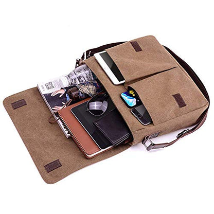 Unisex Messenger Bag Casual Canvas Bag Shoulder Sling Bag Satchel Messenger Bag for Men Work Office 13 inch Laptop Bag (Medium-Coffee) - color: Coffee