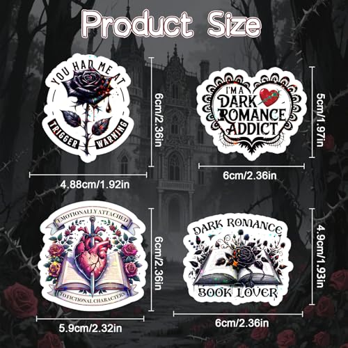 Dark Romance Stickers for Adults - 100 Pcs Gothic Bookish Water Bottle Stickers, Holographic Waterproof Scrapbook Sticker for Book Lover, Vinyl Decals for Vision Board Laptop Journal - style: Dark Romance