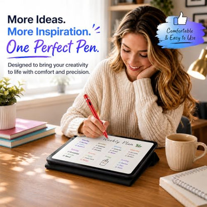 Stylus Pen Pencil 1st Generation Gen Replacement for Apple iPad Pro 1st Gen, iPad 1/2/3/4/5, iPad Mini 1/2/3/4, iPad Air 1/2, Android Tablets, Capacitive Touch Screen + Free Silicone Grip Holder (Red) - color: Red