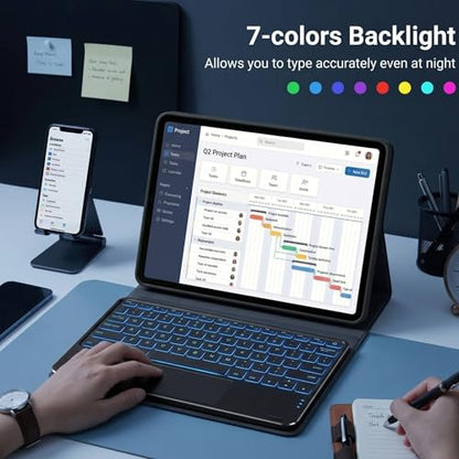 Backlit Touchpad Keyboard Case for Galaxy Tab A7 Lite 8.7" 2021 (SM-T220/T225), PU Leather Stand Cover with Magnetically Detachable Bluetooth Keyboard for Galaxy Tab A7 Lite 8.7 Inch,Black