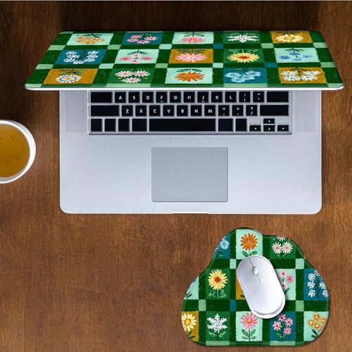 Laptop Skin Sticker Decal 15-15.6 Inch with Cute Mouse Pad, Universal Reusable Vinyl Sticker for 12.1 13 13.3 14 15.4 Inch Netbook and Notebook PC, Green Small Flowers - color: Green Small Flowers