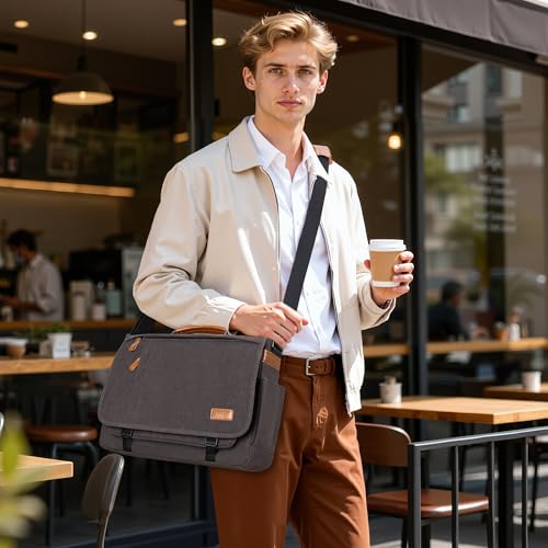 ESTARER Men Messenger Bag 17-17.3 Inch Laptop Bag Water-resistant Canvas Computer Shoulder Bag Briefcase for Work College Travel, Grey - color: 17-17.3" Buckle-grey