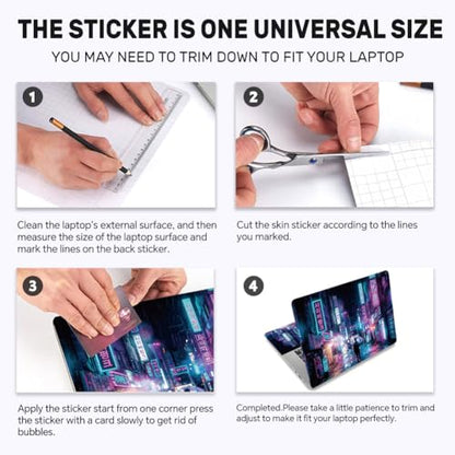 3Pcs Cyberpunk Laptop Skin Sticker Seoul Neon Sign Street Universal Removable Vinyl Stickers Fits for 12.1 13 14 15.6 16 Inch Waterproof Notebook Decal Cover Gift - color: purple and black