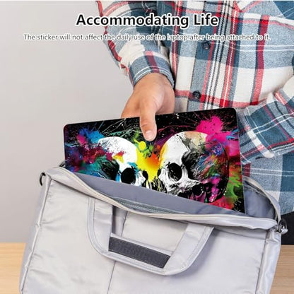 Universal Laptop Skin Sticker with 2 Wrist Pad Skins, Waterproof Scratch Resistant Vinyl Laptop Cover Decal, Cut to Fit for 11–15.6 Inch MacBook HP Dell Lenovo, Color Skull - color: Color Skull