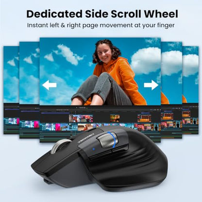 TECKNET Wireless Mouse, Ergonomic Bluetooth Mouse (BT 5.3/5.0 & 2.4G & Wired), Rechargeable Mouse with Ultra-Fast Scrolling, Side Scroll, 6-Level DPI, Quiet Clicks, Optical Mouse for Laptop Desktop