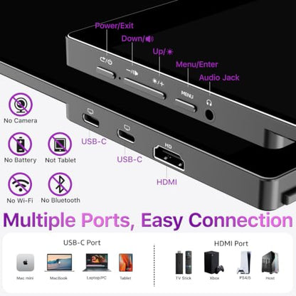 cocopar Portable Monitor Touchscreen 15.6 Inch 1080P FHD 90% sRGB Travel Monitor with Speaker HDMI USB-C Second Screen for Laptop MacBook Surface PC Xbox PS4/5, VESA Mountable, with Touchscreen - size: 15.6 Inch