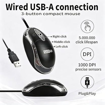 SOON GO Wired Mouse-USB Wired Mouse,Ergonomic Optical Design,1.5M USB Cable, Plug & Play for PC/Laptop/Desktop (Black) - color: Black