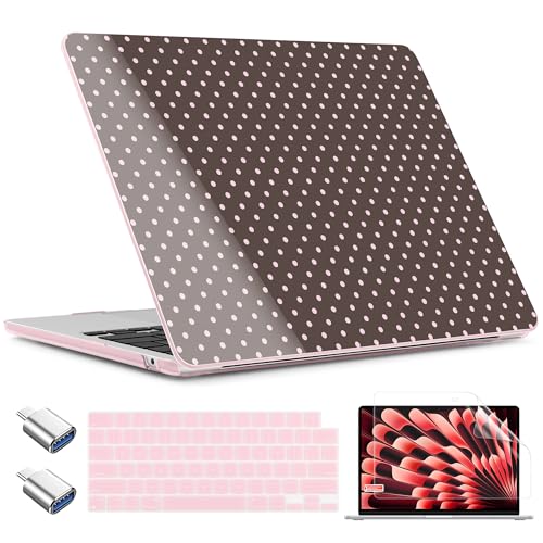 TWOLSKOO for MacBook Air 13 inch Case M5 2026 M4 2025 M3 M2 2024-2022 A3449 A3240 A3113 A2681, Plastic Hard Shell & Keyboard Cover & Type C for MacBook Air 13.6 inch Case, Chocolate Polka Dot - color: Chocolate Polka Dot