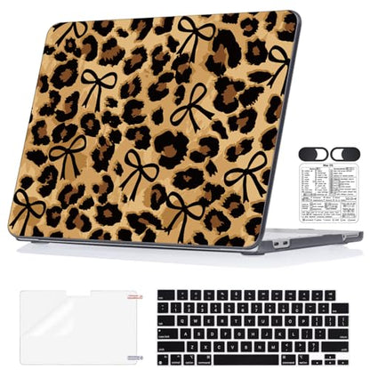 Leopard Print Hard Case for 2026 MacBook Neo 13" A18 Pro Chip A3404 | Brown Cheetah & Bow Design. Sweet Meets Wild. 5-in-1 Kit Included. Perfect for Students, Office & Travel. Not for Air/Pro 13" - color: Leopard Print & Bow