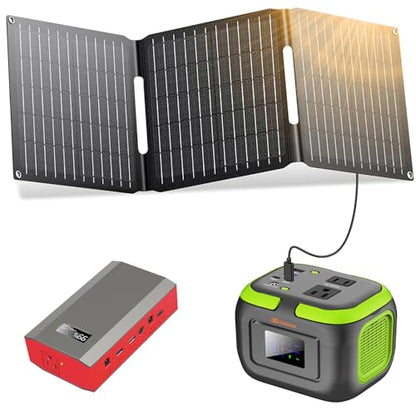 Portable Power Station with Solar Panel 30W, 120W 110V USB-C Solar Power Pack Battery Generator with Panel, Solar Power Bank with AC Outlet for Laptop Smart Device RV VAN Outdoor Tent Camping
