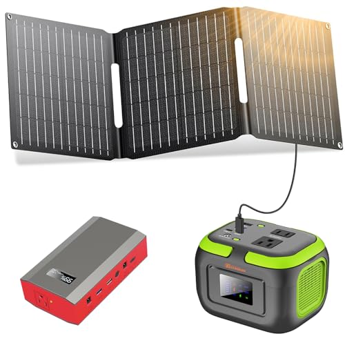 Portable Power Station with Solar Panel 30W, 120W 110V USB-C Solar Power Pack Battery Generator with Panel, Solar Power Bank with AC Outlet for Laptop Smart Device RV VAN Outdoor Tent Camping