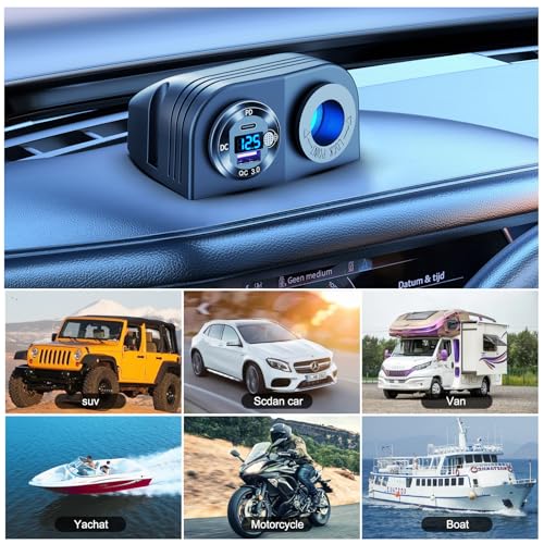 Tent Type Panel 12V USB Outlet Lighted Cigarette Lighter Socket, PD3.0 & QC3.0 Car USB Port Aluminum Charger with LED Voltmeter & Switch, Waterproof Power Panel Adapter DIY Kit for Car Boat Marine RV