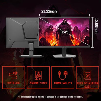 SANSUI 24 Inch Gaming Monitor 200Hz 1Ms FreeSync HDR 110% sRGB FHD 1080P Computer Monitor HDMI DP Ports Eye Care Frameless VESA Mount Cable Management (ES-G24F4L HDMI Cable Included) - size: 23.81