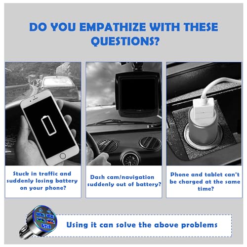 6 Port Fast USB Car Charger (PD+QC3.0),Cigarette Lighter USB Charger with LED Digital Display,Universal Car Charger Adapter Car Accessories Interior for Most 12V/24V Vehicles