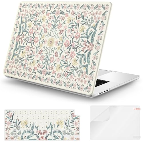 iCasso for M5 MacBook Air 15 inch Case 2026 2025-2023 M4 M3 M2 Model A3448 A3241 A3114 A2941,Slim Protective Vintage Pattern Hard Shell Case for Mac Air 15.3", Keyboard Cover + Screen Flim, Pink Boho - color: A-Pink Boho Floral