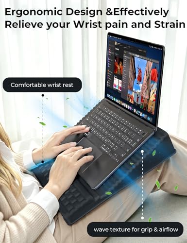 Adjustable Lap Desk with Wrist Rest, Reversible Laptop Stand | Cooling Grip Surface, Fits up to 17'' Laptop, Portable Lap Desk with Pillow Cushion, Computer Tray for Home Office, Dark Gray - color: Dark Gray