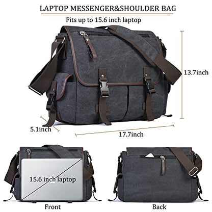 15.6 Inch Laptop Messenger Bag for Men Women, Canvas Computer Shoulder Bag, Work Briefcase for Business College Travel | Anti-theft Design - color: Black