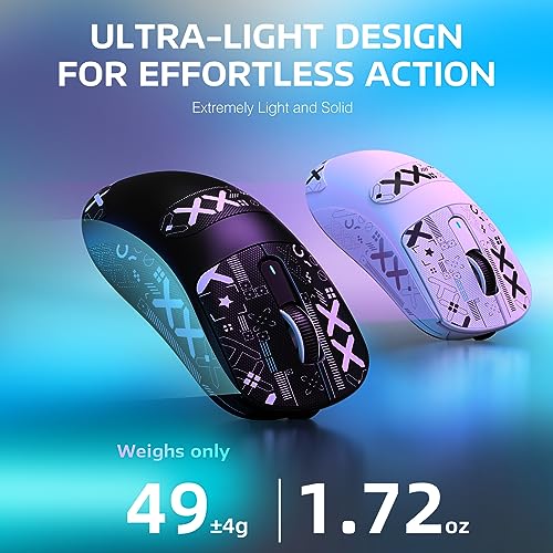 ATTACK SHARK X3 49g Ultra-Lightweight Wireless Gaming Mouse, Black&Tape | Bluetooth 5.2/2.4G Wireless/Wired, PAW3395 Gaming Sensor, 26K DPI, 200h Battery Life, Programmable Buttons for PC/Mac/Win - color: Black & Griptape