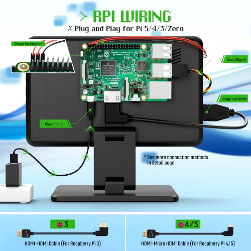 KOGODA 7-inch Mini Monitor with Touchscreen for Raspberry Pi, Portable Small Computer Monitor, 5-Points Capacitive Touch 1024 x 600 IPS LCD HDMI Display for Mac mini Gaming Console Home Assistant - size: 7-inch