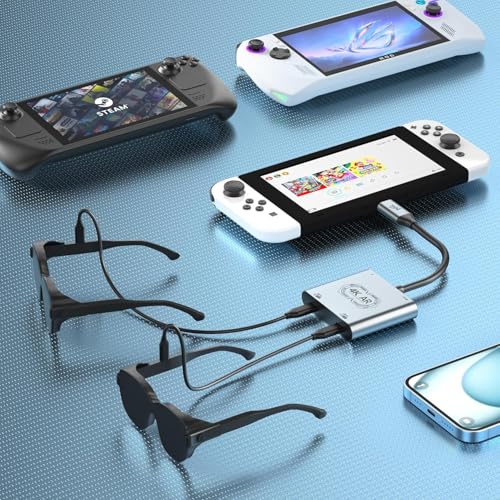 Xrea l Hub Adapter,4-in-1 Dual USB-C Display Hub, 4K@60Hz Video Output, PD 100W Input & USB 3.0 5Gbps,for Switch 2/Switch OLED/PS5/Mac/Laptops/Phone 17/16/15 - for Air 4/Air 3 Series AR Glasses - color: Silver