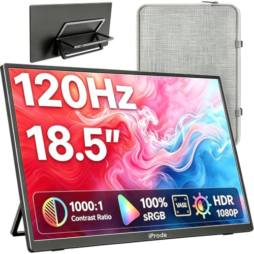 18.5 Inch Portable Monitor, HDMI USB-C Slim 120Hz Portable Gaming Monitor | 1080P FHD IPS FreeSync Large Portable Monitor for Laptop MacBook Pro Air, PC, Xbox, PS4/5 Travel Monitor with Kickstand