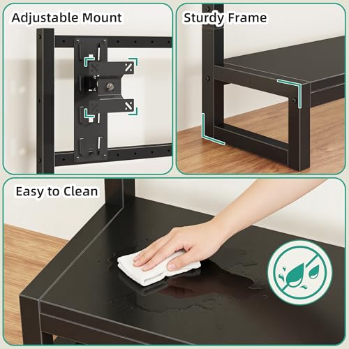 YAOHUOO Computer Monitor Mount Arm with LED, Heavy Duty Fully Adjustable Stand with C-Clamp, Computer Screen Storage Shelf for Office,Living Room