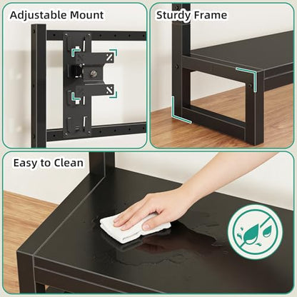 YAOHUOO Computer Monitor Mount Arm with LED, Heavy Duty Fully Adjustable Stand with C-Clamp, Computer Screen Storage Shelf for Office,Living Room