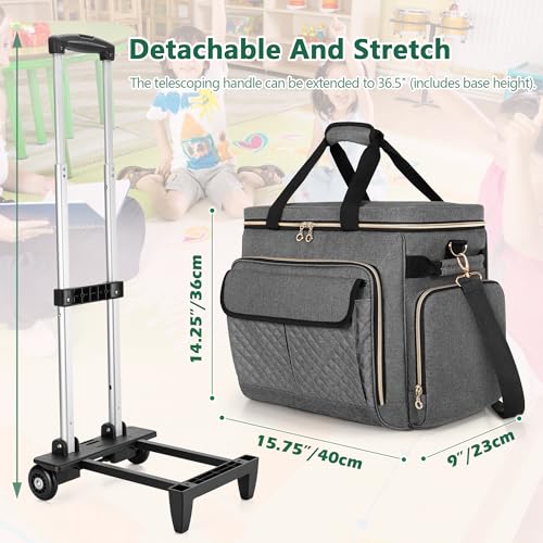 LUXJA Rolling Teacher Bag with Laptop Compartment and Detachable Dolly, Multifunctional Rolling Briefcase with Accordion File Area (Patented), Gray - color: Gray