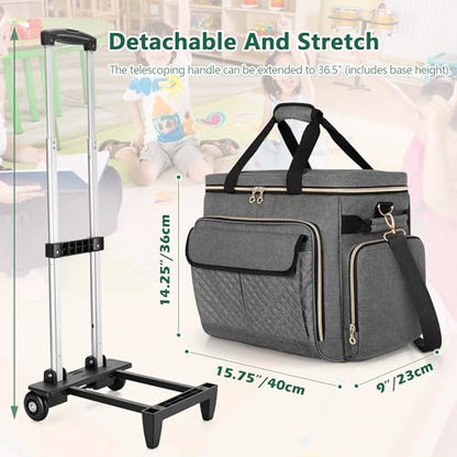 LUXJA Rolling Teacher Bag with Laptop Compartment and Detachable Dolly, Multifunctional Rolling Briefcase with Accordion File Area (Patented), Gray - color: Gray