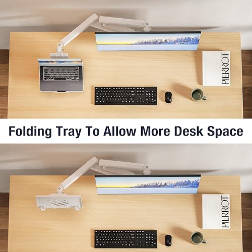 AVLT Laptop & Monitor Arm Desk Mount for 17-38" Screens, USB-C Dock - White | Supports flat/curved screens up to 22 lbs each. 12-17" laptop tray, 7-in-1 USB-C dock, HDMI 4K60, Ethernet and 100W PD - color: White