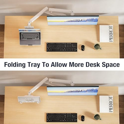 AVLT Laptop & Monitor Arm Desk Mount for 17-38" Screens, USB-C Dock - White | Supports flat/curved screens up to 22 lbs each. 12-17" laptop tray, 7-in-1 USB-C dock, HDMI 4K60, Ethernet and 100W PD - color: White