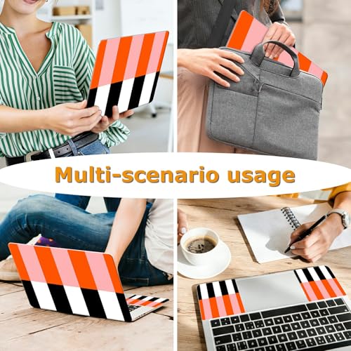 Universal Laptop Skin Sticker with 2 Wrist Pad Decals, 3-Piece Removable Vinyl Laptop Cover, Orange Black Stripes Waterproof Anti-Scratch, Easy-Trim Fit for 13.3" 14" 15.6" Laptops - color: Orange Black Stripes