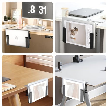 LUKETURE Adjustable Side Laptop Mount, No Drill Laptop Holder, Under Desk Storage, Clamp-On Laptops Stands, Desk Side Mount for Laptops, Mac mini, Keyboard with Anti-Scratch Silicone - color: Silver