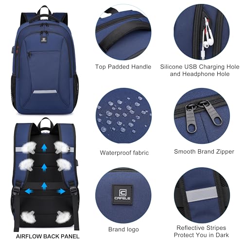 CAFELE Laptop Backpack, 17.3 Inch, Water-Repellent, USB Charging Port, for Business Travel School (Blue, 17.3 inches) - color: Blue