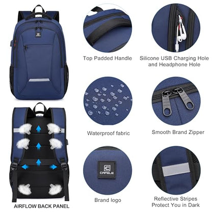 CAFELE Laptop Backpack, 17.3 Inch, Water-Repellent, USB Charging Port, for Business Travel School (Blue, 17.3 inches) - color: Blue
